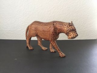 Vintage Hand Carved Wood Cheetah Sculpture Leopard Jaguar Figurine African Art