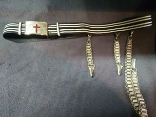 Vintage Knights Of Templar Masonic Ornamental Leather Metal Chain Sword Belt