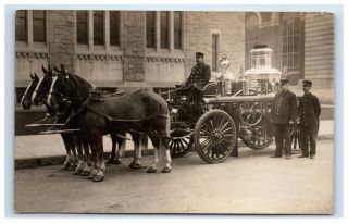 1909 Rppc Springfield Ma Fire Department Engine Wagon Horses Firemen Postcard