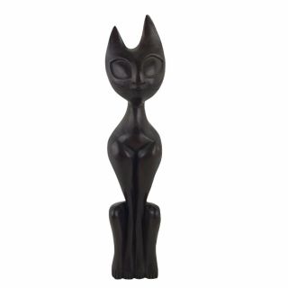 Vintage Mid Century Modern Hand Carved Wooden Cat Figurine Sculpture Unsigned