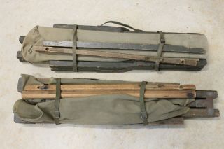 2 Vintage Rare Wwii Army Military Folding Camping Bed Cot Wooden Frame Equipment
