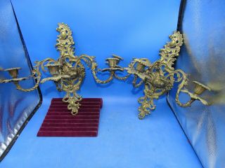 Antique Architectural Salvage 2 All Brass Matching Victorian Candle Wall Sconces