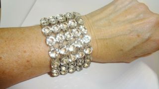 Vintage 5 Row Crystal Rhinestone Open Back Art Deco Style Bracelet