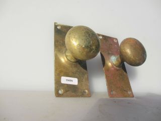 Vintage Brass Door Knobs Handles Pulls Antique Old Backing Plates Round