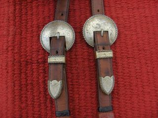 WESTERN VINTAGE SHOW/TRAIL BRAIDED LEATHER HEADSTALL/BRIDLE with SILVER 3