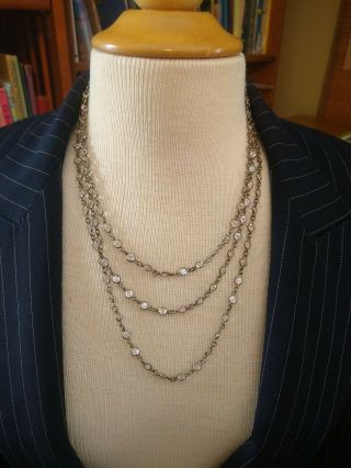 Vintage Art Deco 5mm Crystal Bezel Flapper Length Necklace 64 "