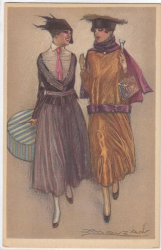 Art Deco ; Mauzan ; 2 Females Fashion Portrait,  1910 - 30s