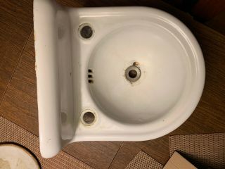 Antique Cast Iron White Porcelain High Back Bathroom Sink - 1920 - 1930 