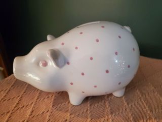 Tiffany & Co Vintage White Porcelain Piggy Bank With Pink Polka Dots