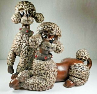 Ceramic Poodle Figurines / Brown Poodles / Dog Statues / Vintage Atlantic Mold