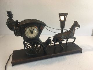 Horse Carriage United Sessions Clock Lamp Vintage 1960s Hanson Hansom Metal Cab