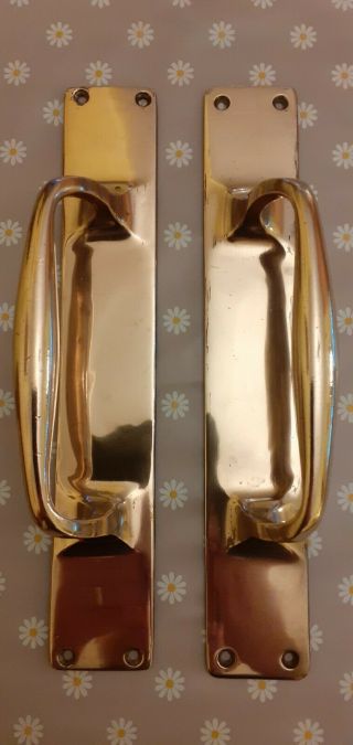 Heavy Solid Cast Brass 12 " Door Push Pull Handles Reclaimed Salvaged Vintage
