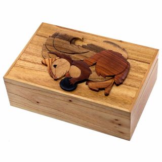 Squirrel Wooden Intarsia Treasure Trinket Large Box 9 " X 6 " Handcrafted