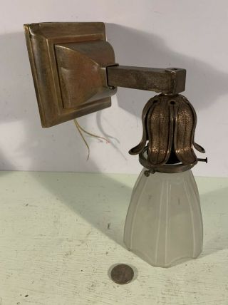 Antique Vtg Arts & Crafts Sconce Light Fixture Cool 2 1/4 " Fitter Shade Rewired