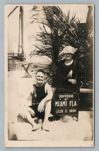 Beach Bathers Miami Florida Rppc Rare Antique " Studio " Photo Postcard 1926