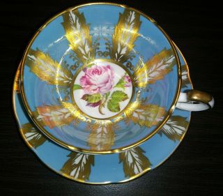 Vintage Paragon Rich Blue / Cabbage Rose Footed Cup And Saucer -