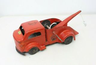 Vintage Lincoln Pressed Steel Metal Toy Tow Truck Wrecker Red Indian Oil