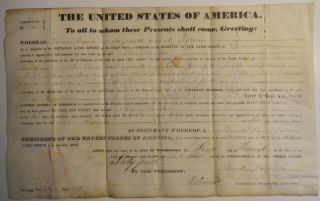 1839 Martin Van Buren Illinois Land Grand Signed By Son Martin Van Buren Jr