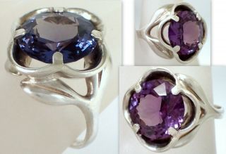 Huge Vtg Artisan Jbe Signed Color Change Alexandrite Sterling Silver Ring Sz 8.  5
