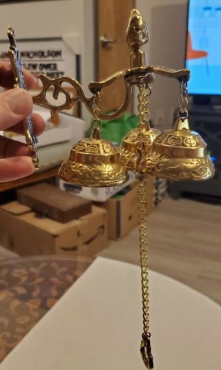 Brass Hanging Ring Bell With Pull Chain Hanging Door Shop Wall Mount