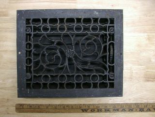 Vintage Black Cast Iron Floor Register Grate,  9 - 3/4 " X 11 - 3/4 " For 8 " X 10 " Hole