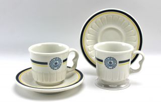 (2) Vintage Notre Dame Coffee Tea Cup & Saucer Anchor Hocking Senango China