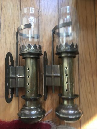 Vintage Railway Train Carriage / Home Wall Sconces Candle Brass Glass13”