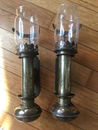 Vintage Railway Train Carriage / Home Wall Sconces Candle Brass Glass13” 3