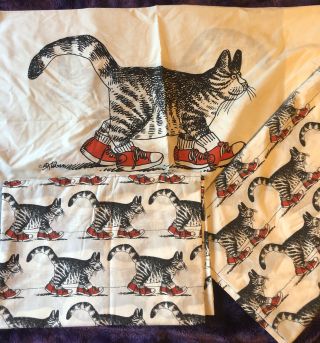 B Kliban Cat In Red Sneakers Full Sheet Set With Pillow Case