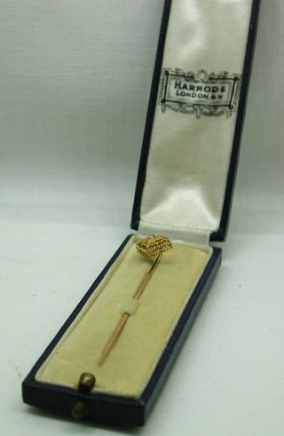 Vintage Lovely French Rolled Gold And Pearl Stick / Tie Pin In Harrods Box