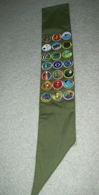 Vintage Boy Scout Bsa Merit Badge Sash With 21 Badges Type H