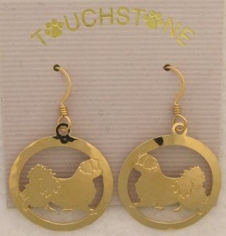 Tibetan Spaniel Jewelry Gold Dangle Earrings By Touchstone Designs