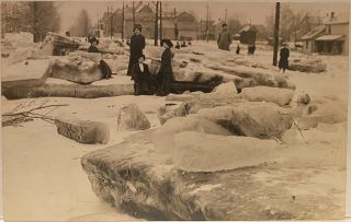 Real Photo Postcard Rppc People Outdoors On Large Chunks Of Ice On Frozen River
