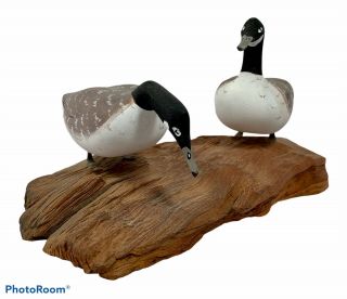 Vintage Signed J Pelletier Hand Carved Wood Canadian Goose Geese Bird Art Figure