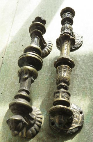 2 Old Vintage Antique Ornate Cast Bronze Door Handles Pulls Not Iron Or Brass