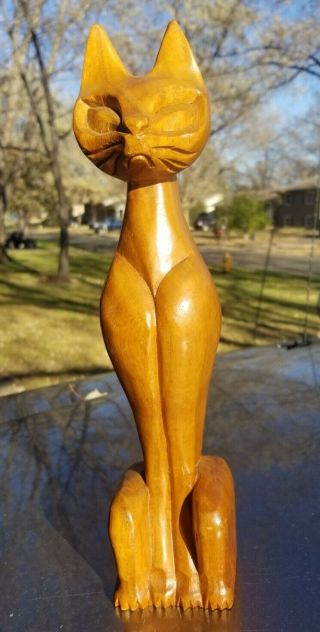 Vintage Teak Wood Siamese Cat Sculpture Mid Century Modern Hand Carved Mcm 12 "