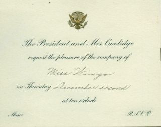 1926 President & Mrs.  Calvin Coolidge Invitation To White House Music Reception