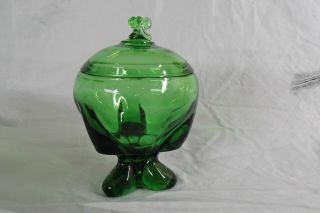 Vintage Viking Glass?? Green Pedestal Candy Dish W/lid - Very Unusual