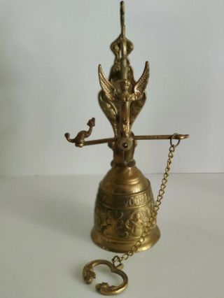 Ornate Vintage Brass Church Monastery Bell Wall Mount Vocem - Meam - A - Ovime - Tangit