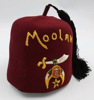 Authentic Moolah Shriners Masonic Fez Tassel Hat Embroidered Sewn Logo St Louis
