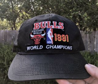 Vintage 1991 Chicago Bulls Championship Black Snapback Hat Cap Nba Champions