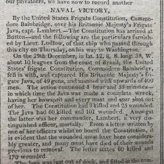 1813 War Of 1812 Newspaper Us Navy Frigate Uss Constitution Def British Hms Java