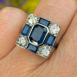 Vintage & Antique Retro Wedding Filigree Ring 3.  2ct Sapphire 14k White Gold Over
