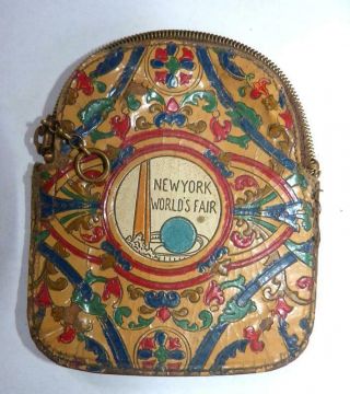 Rare Vintage 1939 York Worlds Fair Florentine Leather Change Purse