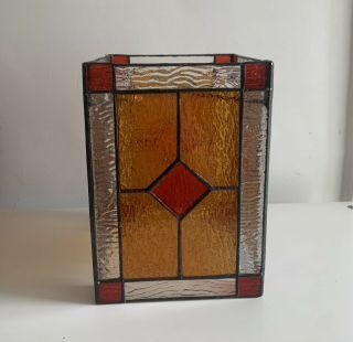 Vintage English Lantern Style Stained Glass Leaded Lamp Shade Light Hand Made
