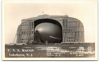 Real Photo - Us Navy Military Airship - U.  S.  S.  Macon - Lakehurst - Jersey - Postcard