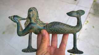 Mermaid Brass Door Pull Old Style Shell Heavy House Handle 10 " Aged Green B