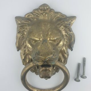 Big Brass Vintage Antique Gold Lion Head Face Door Knocker Heavy Architectural