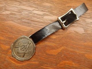 Vintage Masonic Pocket Watch Fob With Leather Strap Bastain Bros Co