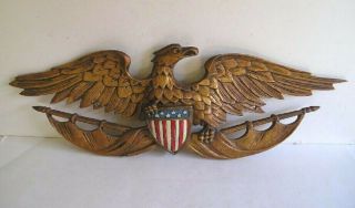 Vintage Cast Aluminum American Eagle Shield Wall Art Plaque 25 " Wing Spand